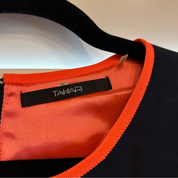 Tahari Floral Shift Dress Navy Orange Multi Size 4 - Picture 2 of 5